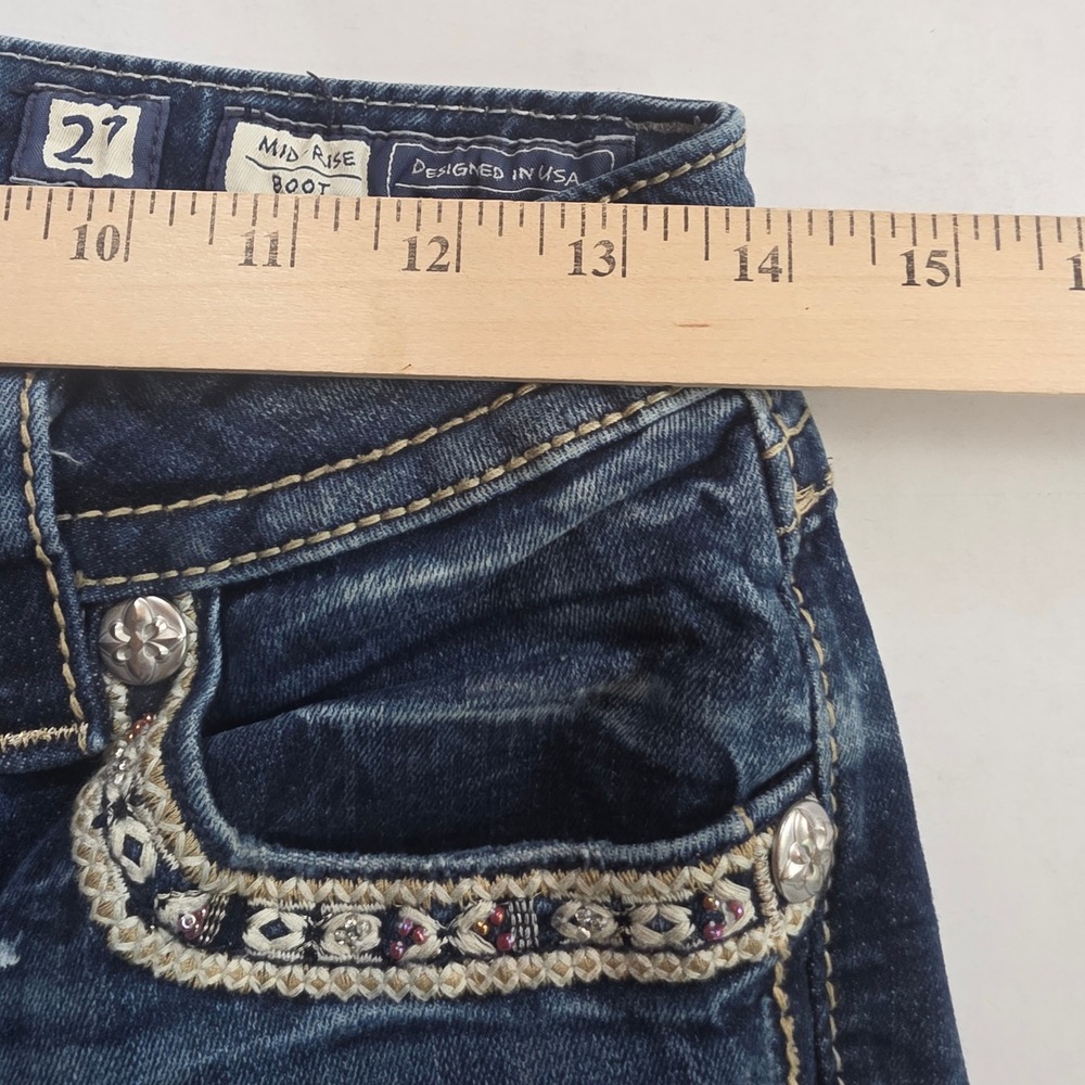 Miss Me Bootcut Jeans Womens 27 Dark Wash Embellished Embroidered MP8739B Y2K - Picture 7 of 16
